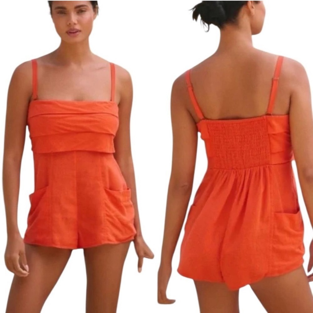 New Anthropologie Convertible Spaghetti Strap - Strapless Linen Romper Red M